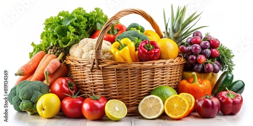 Fresh vegetables in basket isolated on white background. Healthy food concept.