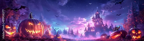 Wallpaper Mural Festive Halloween invitation, purple and colourful printed design, ample copy space, spooky elements 8K , high-resolution, ultra HD,up32K HD Torontodigital.ca