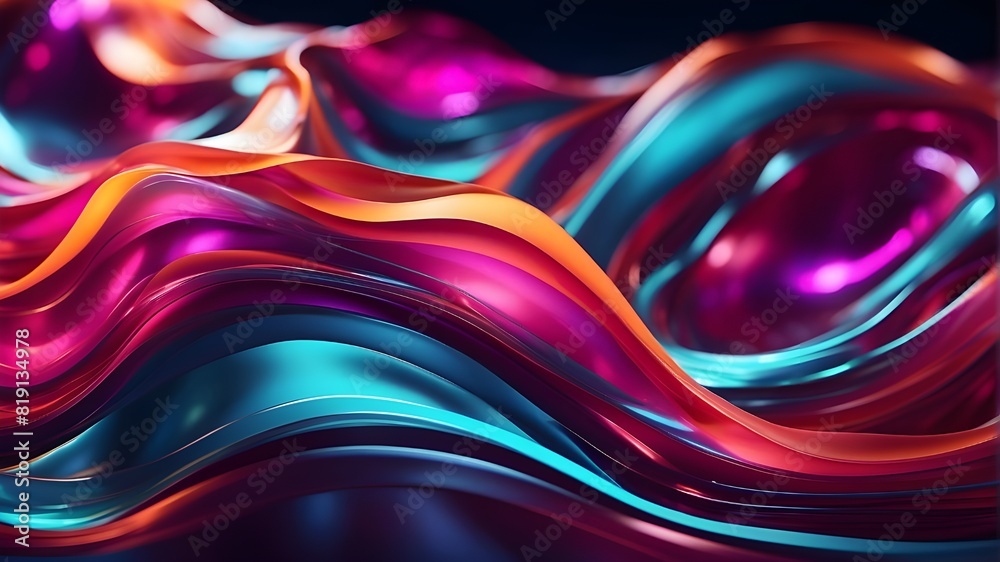 Transparent sheets with curves that produce an abstract, flowing shape. Neon backdrop and dynamic motion Transparent sheets with curves that produce an abstract, flowing shape. Neon backdrop and dynamic motion