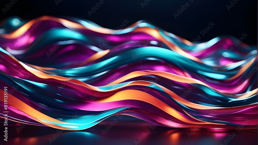Transparent sheets with curves that produce an abstract, flowing shape. Neon backdrop and dynamic motion Transparent sheets with curves that produce an abstract, flowing shape. Neon backdrop and dynamic motion
