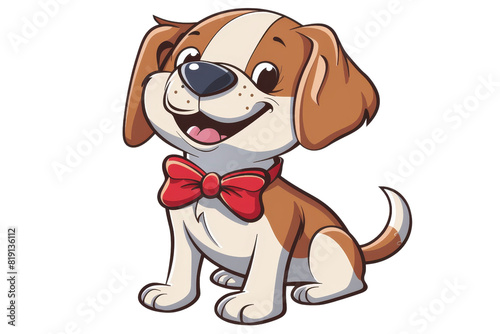Adorable cartoon puppy with a red bow tie  sitting and smiling. Perfect for children s books  nursery decor  and pet-related designs.
