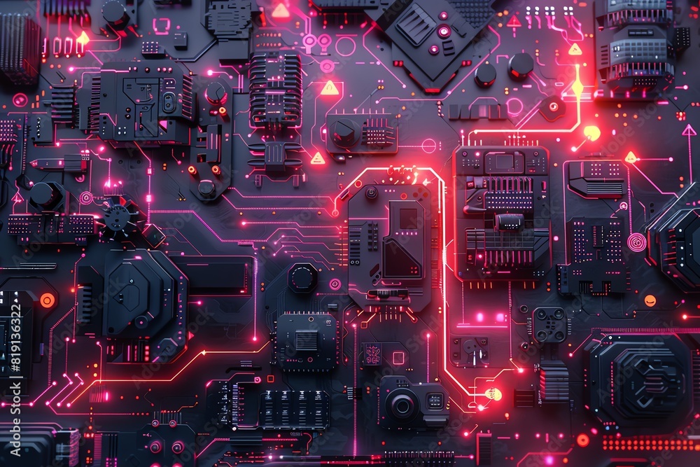 Network architecture theme top view visualizing structured layout robotic tone vivid Network architecture theme top view visualizing structured layout robotic tone vivid