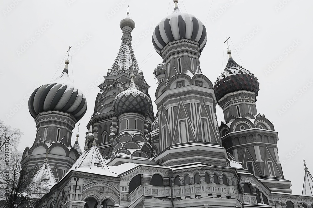 Humanity Heritage Day, Black white picture Red Square, St. Basil's Cathedral, Kremlin, Ancient architecture, wonders of the world, national landmark, culture, architecture