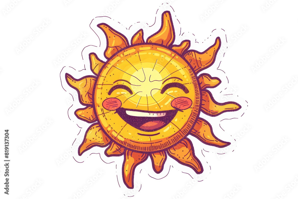 Cheerful sun illustration with a smiling face and vibrant rays, perfect for summer-themed designs and joyful artworks. Cheerful sun illustration with a smiling face and vibrant rays, perfect for summer-themed designs and joyful artworks.