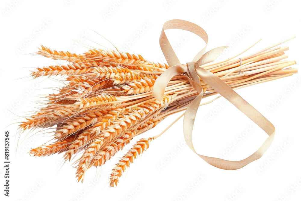 Close-up of a bundle of dried wheat stalks tied with a ribbon, isolated on transparent background. symbolizing agriculture, harvest, and nature. Close-up of a bundle of dried wheat stalks tied with a ribbon, isolated on transparent background. symbolizing agriculture, harvest, and nature.