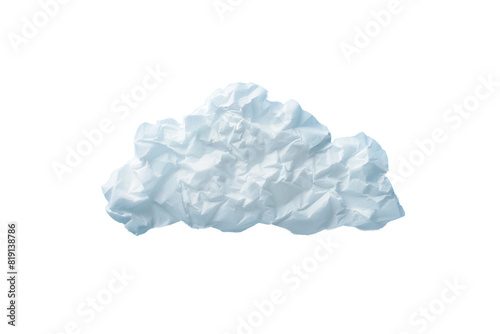Crumpled white paper sheet shaped like a cloud isolated on a transparent background  conveying creativity and abstract ideas.