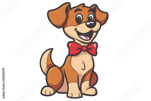 Cute cartoon dog with a red bow tie  sitting happily. Perfect for kids  projects  websites  and educational materials.