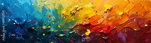 A colorful painting with splatters of paint that appears to be abstract