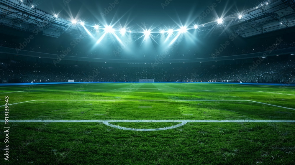Football stadium arena for match with spotlight. Soccer sport background, green grass field for competition champion match. Football stadium arena for match with spotlight. Soccer sport background, green grass field for competition champion match.