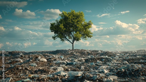 Tree in the middle of a garbage pile