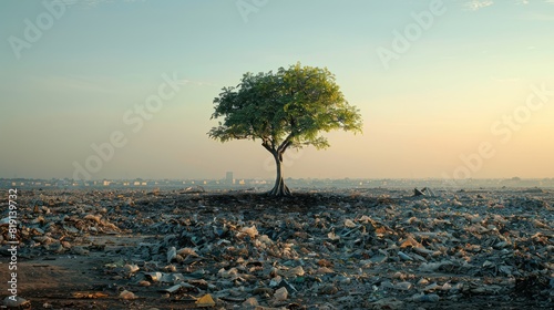 Tree in the middle of a garbage pile