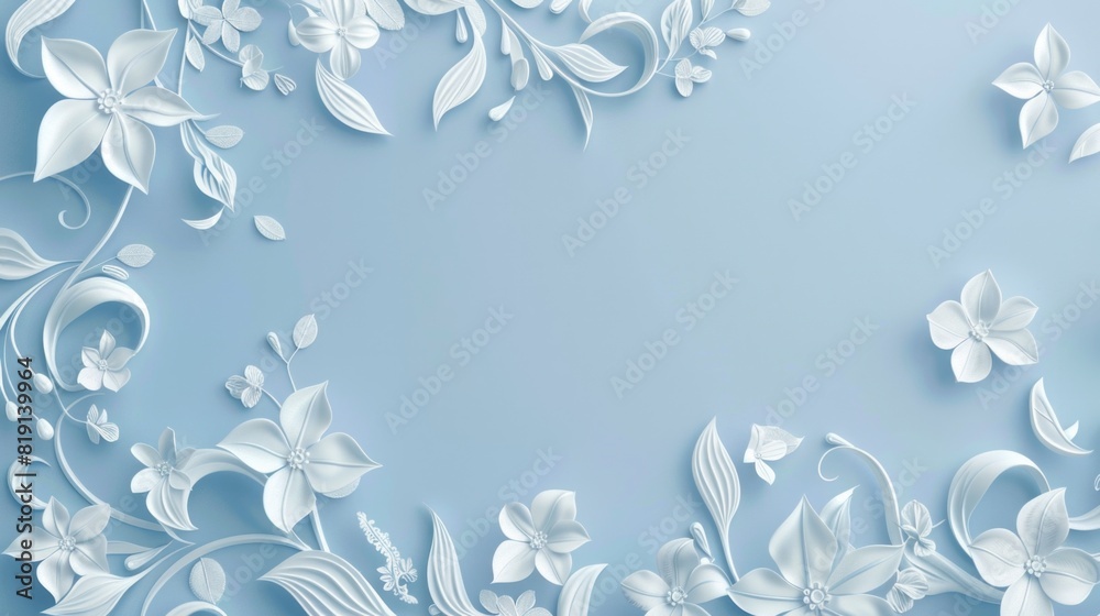 Obraz premium Light blue background with white floral ornament