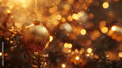Festive gold ornament, blurred bokeh background, ample copy space, merry greeting, magical decoration 8K , high-resolution, ultra HD,up32K HD photo