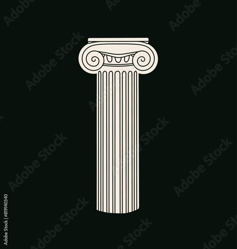 Ancient column, architectural detail made of white marble or gypsum, greek antique architecture element, sculpture, ornament, roman pillars vintage construction on background flat vector illustration.