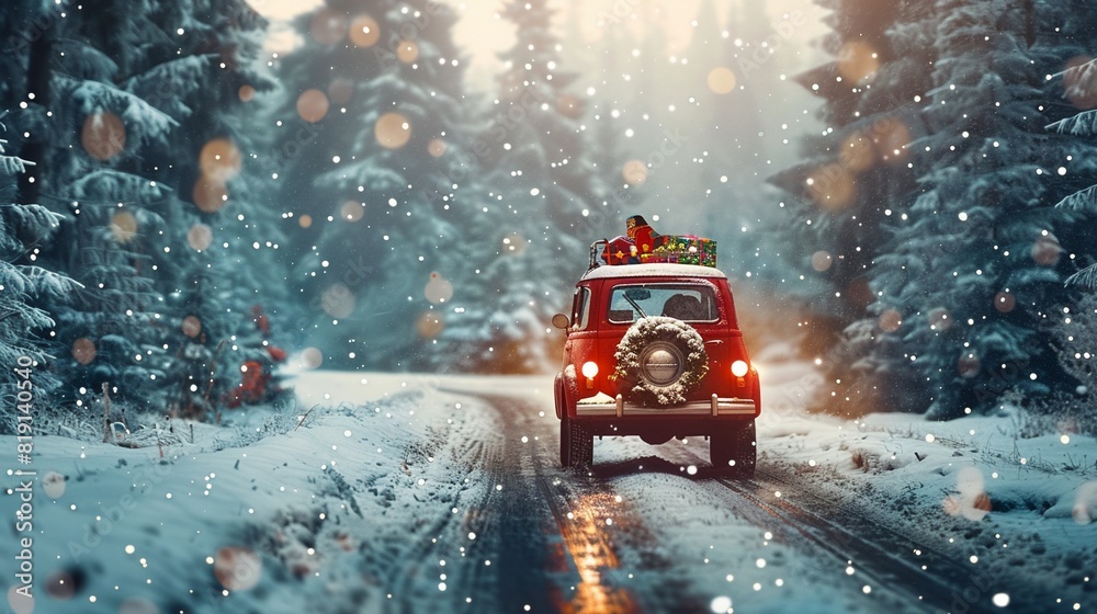 Festive transportation, automobile carrying toys, snowy December drive, ample copy space, merry new year eve 8K , high-resolution, ultra HD,up32K HD Festive transportation, automobile carrying toys, snowy December drive, ample copy space, merry new year eve 8K , high-resolution, ultra HD,up32K HD