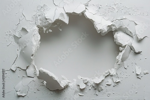 A hole punched through the white wall. Generative Ai