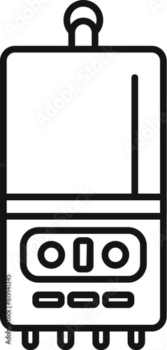 Black and white line art of a gas water heater, suitable for manuals or infographics