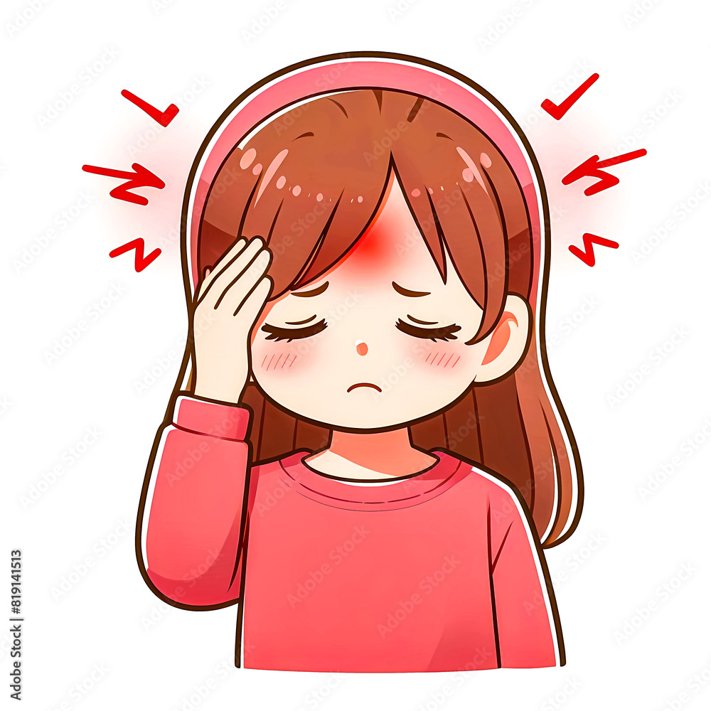 Isolated Vector illustration of a young girl suffering from a headache due to a migraine attack on a white background. Isolated Vector illustration of a young girl suffering from a headache due to a migraine attack on a white background.