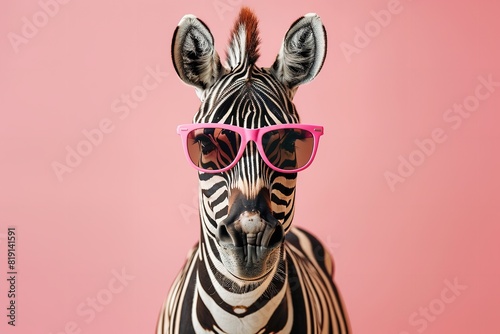 Imaginative animal notion. Zebra in shade from sunglasses. Generative Ai © Imran