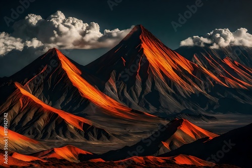 Change to a volcanic mountain range with fiery oranges and deep blacks.