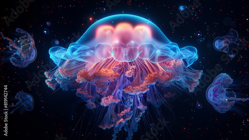 Vibrant Glowing Jellyfish, Deep Ocean Illumination