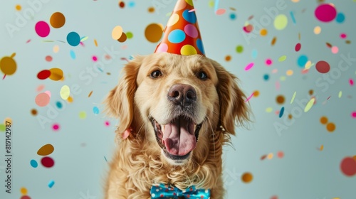 Happy Dog Celebrating Birthday photo