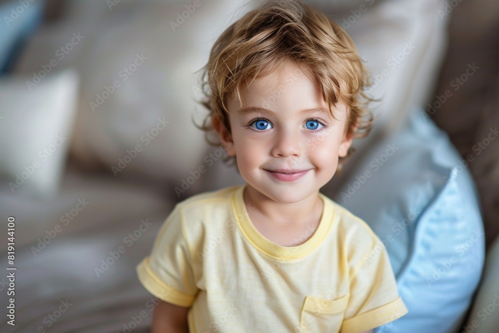 Beauty blonde boy smiling at camera at home Beauty blonde boy smiling at camera at home