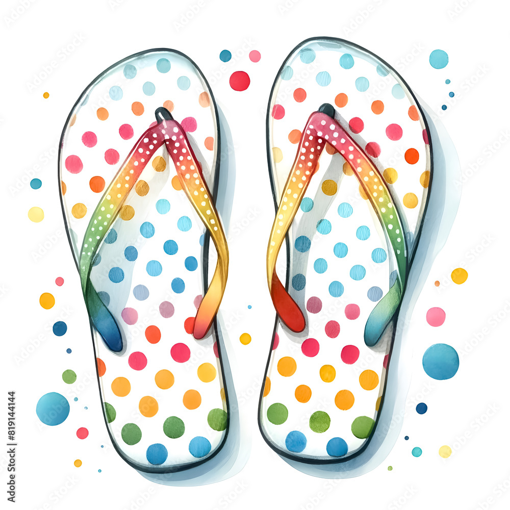Flip-flop clipart, An illustration for summer, rendered in watercolor style. Flip-flop clipart, An illustration for summer, rendered in watercolor style.