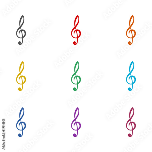Clef music icon isolated on white background. Set icons colorful
