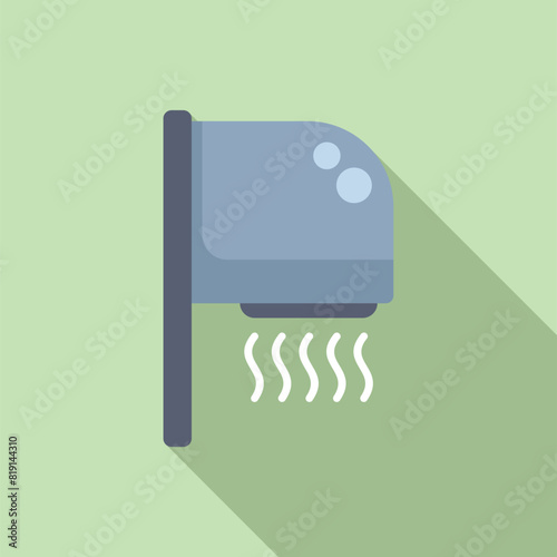Flat design icon of a blue wallmounted electric hand dryer with shadow