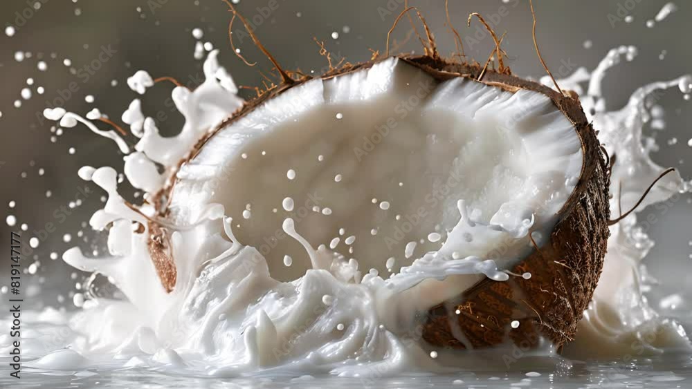 A close-up view of a coconut in the milk