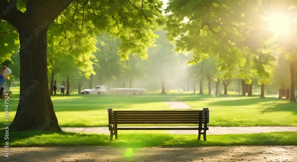 Serene Park Bench Under Majestic Tree Bathed in Sunlight Serene Park Bench Under Majestic Tree Bathed in Sunlight