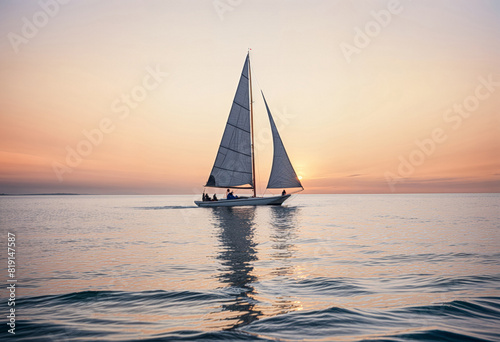 a sailboat is sailing on the ocean at sunset