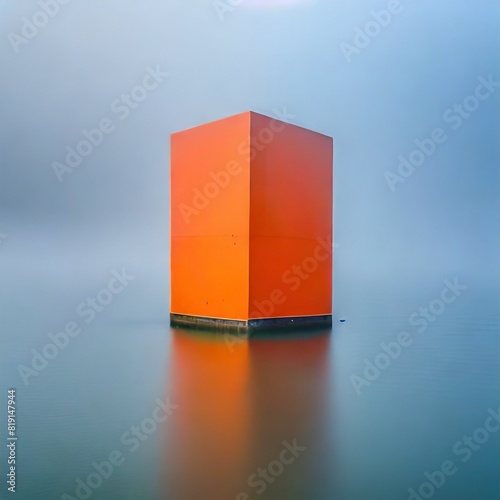 Ethereal Orange Rectanglular Plinth on a Blue Background photo