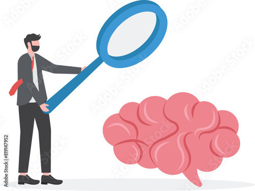 Analyze the brain. businessman looks at the human brain with a magnifying glass

