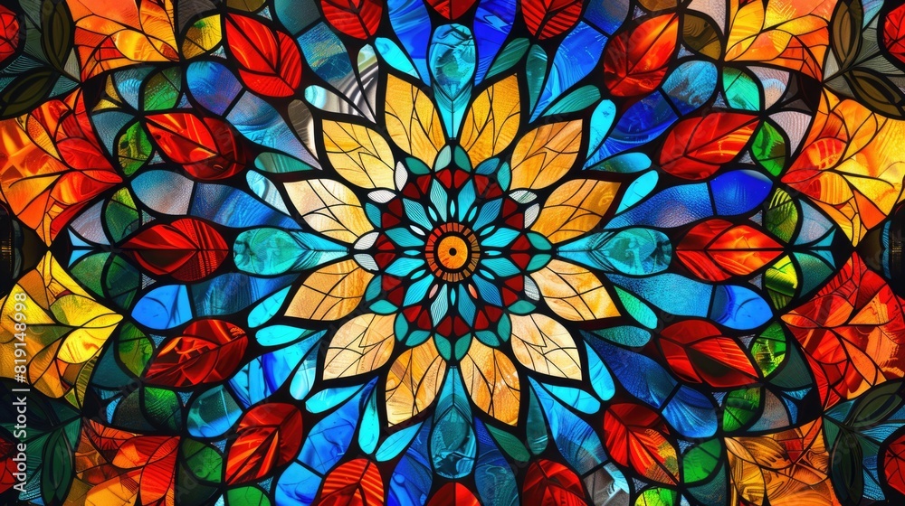 Mandala background with stained glass effect and primary colors. Kaleidoscope art lovers and artistic design Mandala background with stained glass effect and primary colors. Kaleidoscope art lovers and artistic design