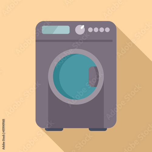 Flat design vector illustration of a stylish washing machine icon with a shadow, ideal for web and print