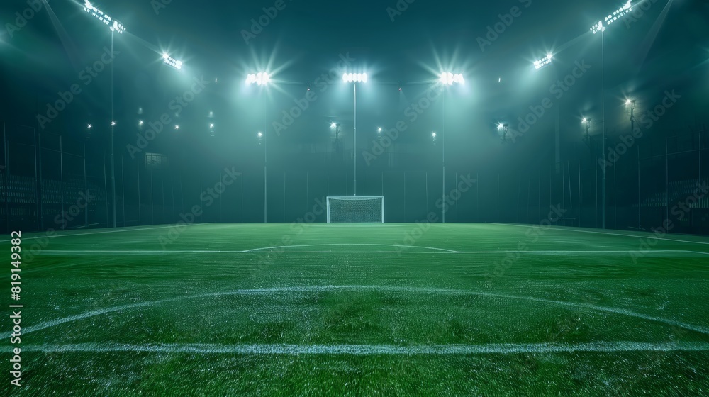 green soccer field under the glow of spotlights, the background of the winners green soccer field under the glow of spotlights, the background of the winners