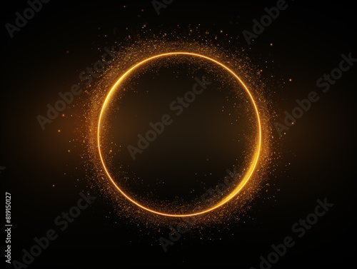 Circle light frame. Elegant gold glittering circle concept frame on dark background. Generated AI.