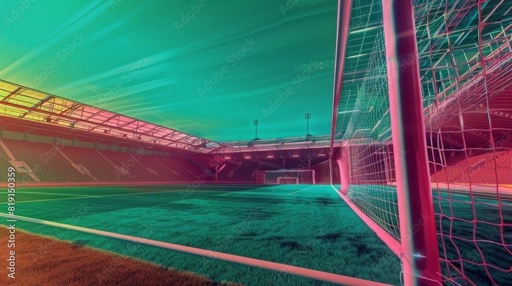 Vibrant photo showcasing a soccer goal in a stadium. AI generative Vibrant photo showcasing a soccer goal in a stadium. AI generative