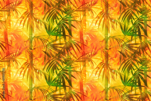 Tropical bamboo pattern with green leaves  seamless vibrant decoration tile with exotic and lush elements