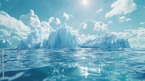 Melting ice glacier in the ocean with climate change concept, ice floe landscape background photo