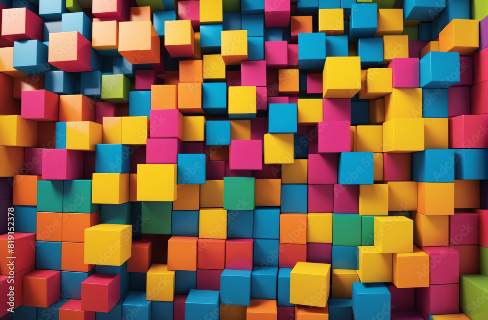 background entirely composed of different sized cubes of different colors that make up a modern 3D design