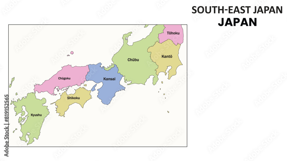 Obraz premium Southeast Map. State and district map of Southeast. Detailed colourful map of Southeast.