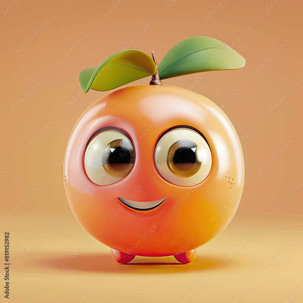 Cute Cartoon Peach Fruit Food Character with Big Eyes Cute Cartoon Peach Fruit Food Character with Big Eyes