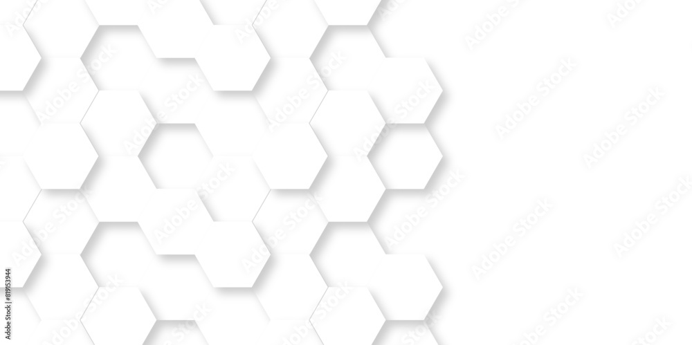 Abstract Vector pattern with hexagonal white and gray technology line paper background. Hexagonal 3d grid tile and mosaic structure mess cell. white and gray hexagon honeycomb geometric copy space.