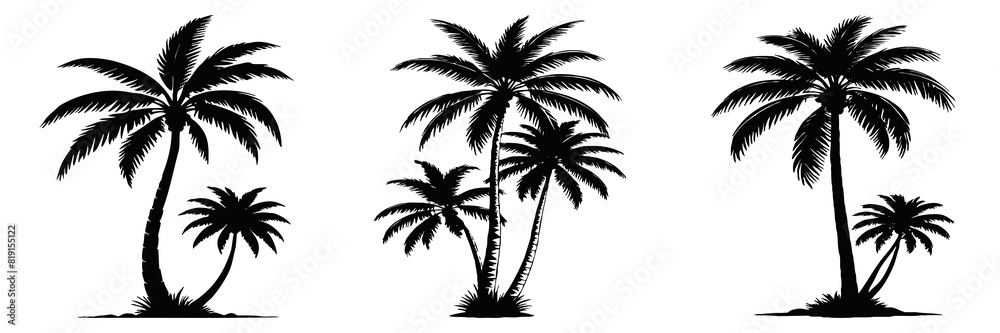 Illustration of a palm tree. Black tropical tree on a white background. Generated by Ai Illustration of a palm tree. Black tropical tree on a white background. Generated by Ai