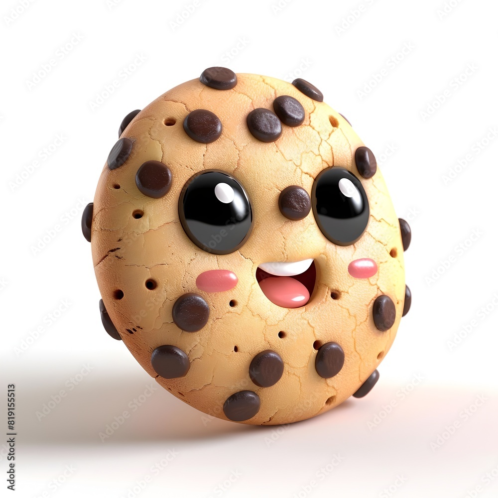 Fototapeta premium Delightful Chocolate Chip Cookie with Charming Facial Expression in 3D Rendering