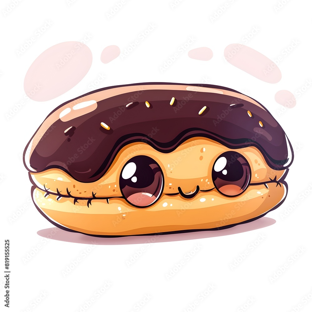 Delightful Eclair with Charming Expression on Isolated Background Delightful Eclair with Charming Expression on Isolated Background