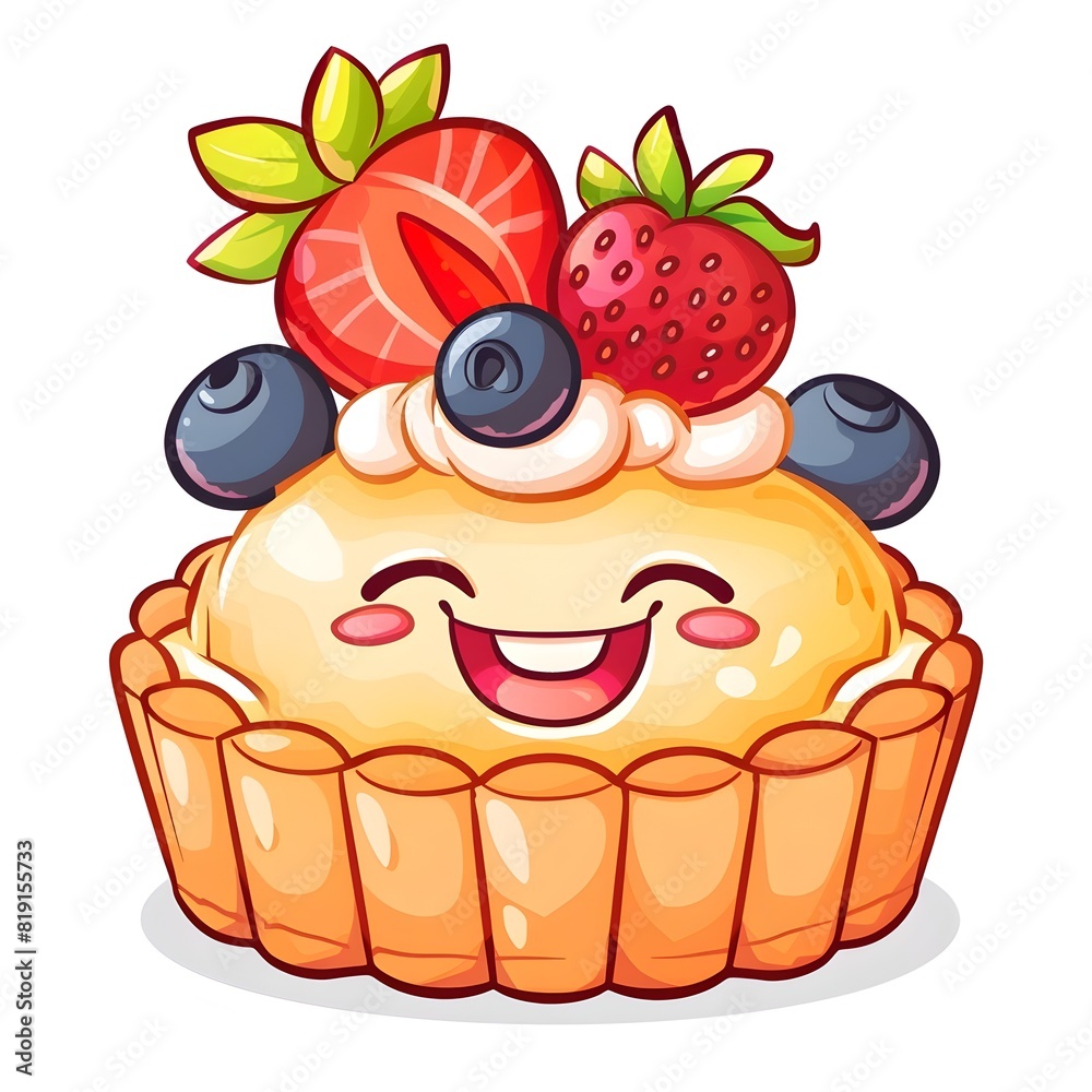 Delightful Smiling Tartlet with Fruity Toppings on Crisp White Background Delightful Smiling Tartlet with Fruity Toppings on Crisp White Background